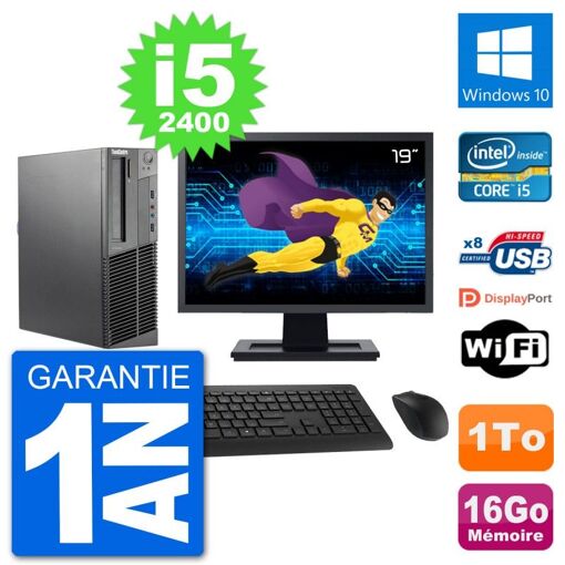 Computadora Lenovo M92p SFF - Pantalla de 19'', Intel i5-2400, 16GB de RAM, 1TB HDD, Windows 10, WiFi