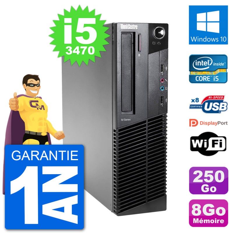 Lenovo M92p SFF Desktop PC - Intel Core i5-3470, 8GB RAM, 250GB HDD, Windows 10, WiFi