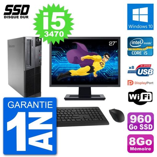 PC de escritorio Lenovo M92p SFF - Pantalla de 27'', Intel i5-3470, 8GB de RAM, 960GB SSD, Windows 10, WiFi