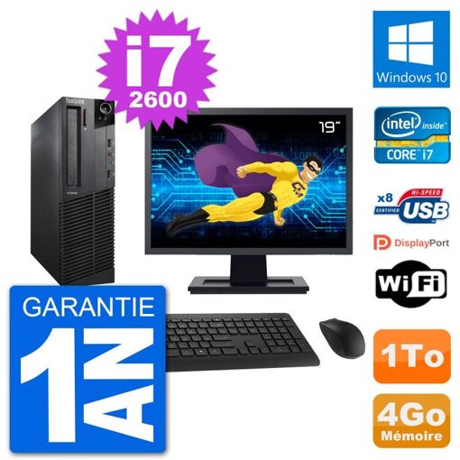 Computadora Lenovo M92p SFF - Pantalla de 19', Intel i7-2600, 4GB de RAM, 1TB HDD, Windows 10, WiFi