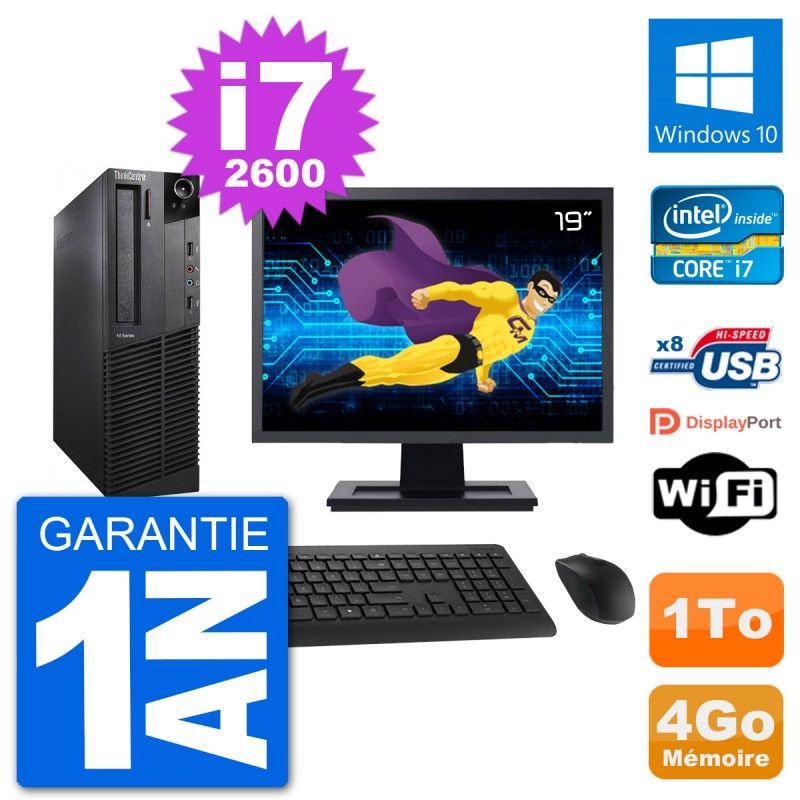Lenovo M92p SFF Computer - 19" Screen, Intel i7-2600, 4GB RAM, 1TB HDD, Windows 10, WiFi