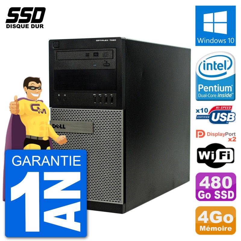 Dell Optiplex 7020 Desktop PC - Intel Pentium G3220, 4GB RAM, 480GB SSD, Windows 10, WiFi
