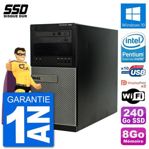 Computadora de escritorio Dell Optiplex 7020 - Procesador Intel Pentium G3220, 8 GB de RAM, 240 GB SSD, Windows 10, WiFi