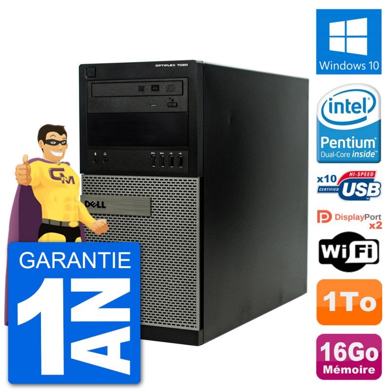 Dell Optiplex 7020 Desktop PC - Intel Pentium G3220, 16GB RAM, 1TB HDD, Windows 10, WiFi