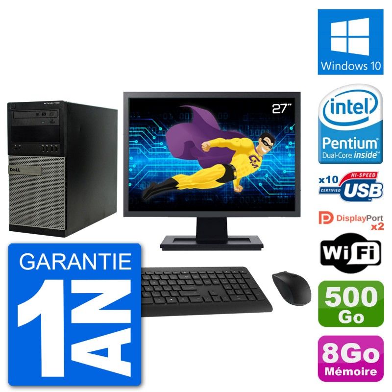 Dell Optiplex 7020 Desktop PC - 27" Screen, Intel Pentium G3220, 8GB RAM, 500GB HDD, Windows 10