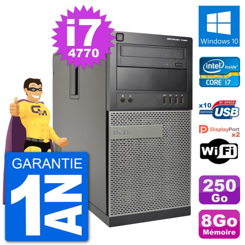 Dell Optiplex 7020 Desktop PC - Intel Core i7-4770, 8GB RAM, 250GB HDD, Windows 10, WiFi