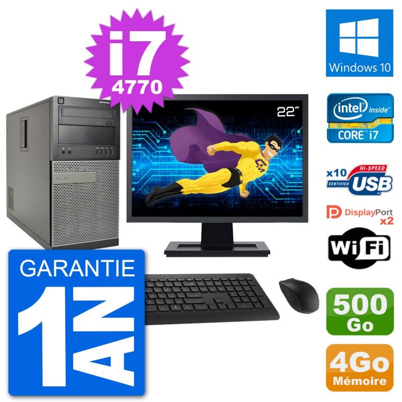 Dell Optiplex 7020 Desktop PC - 22" Screen, Intel i7-4770, 4GB RAM, 500GB HDD, Windows 10, WiFi