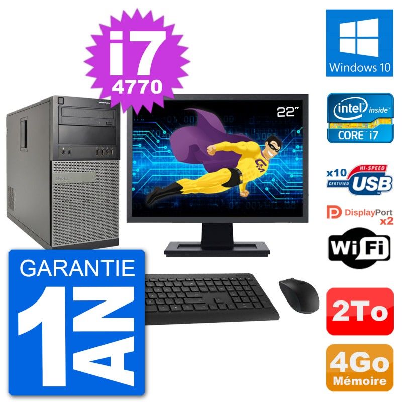 Dell Optiplex 7020 Desktop PC - 22" Screen, Intel i7-4770, 4GB RAM, 2TB HDD, Windows 10, WiFi