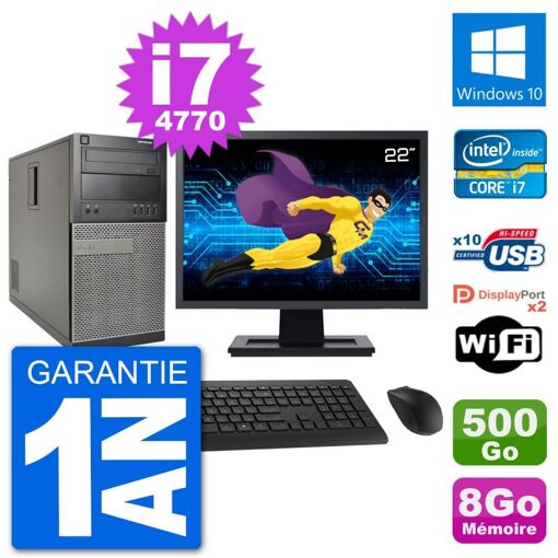 Computadora de escritorio Dell Optiplex 7020 - Pantalla de 22', Intel i7-4770, 8 GB de RAM, 500 GB HDD, Windows 10, WiFi