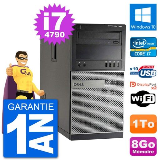 PC de escritorio Dell Optiplex 7020 - Procesador Intel Core i7-4790, 8 GB de RAM, 1 TB HDD, Windows 10, WiFi