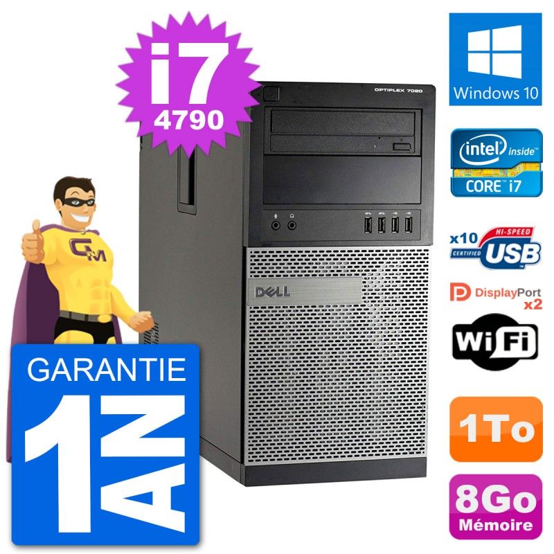 Dell Optiplex 7020 Desktop PC - Intel Core i7-4790, 8GB RAM, 1TB HDD, Windows 10, WiFi
