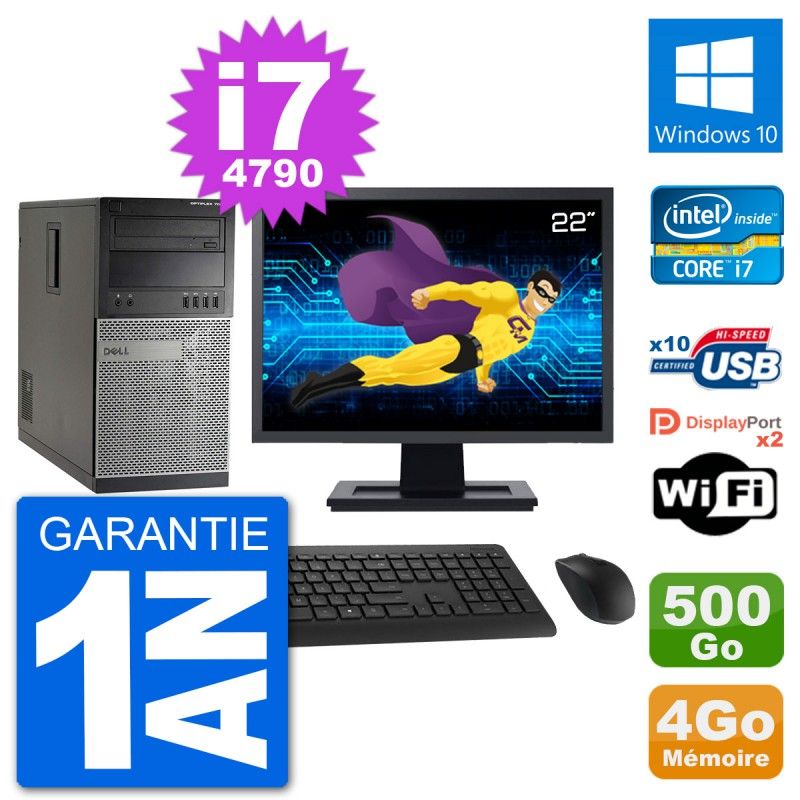 Dell Optiplex 7020 Desktop PC - 22" Screen, Intel i7-4790, 4GB RAM, 500GB Hard Drive, Windows 10, Wi-Fi