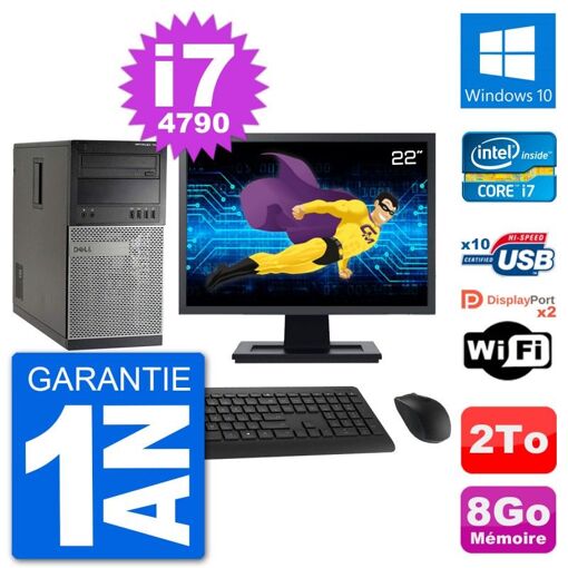 Computadora de escritorio Dell Optiplex 7020, pantalla de 22 pulgadas, procesador Intel i7-4790, 8 GB de RAM, disco duro de 2 TB, Windows 10, WiFi