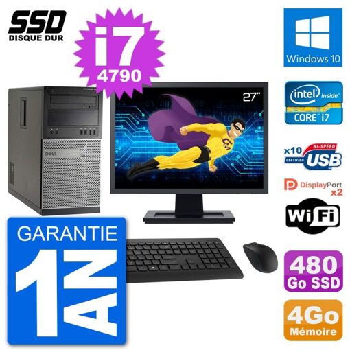 Computadora de escritorio Dell Optiplex 7020 - Pantalla de 27", Procesador Intel Core i7-4790, 4 GB de RAM, 480 GB SSD, Windows 10