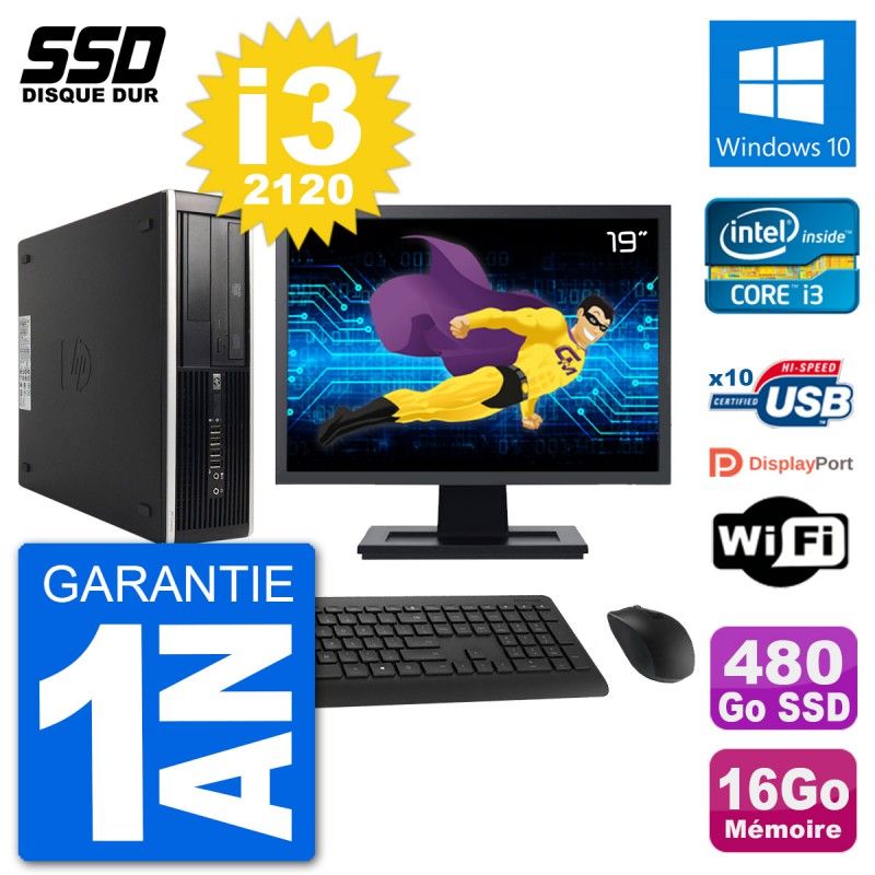 HP 8300 Elite SFF PC - 19" Screen, Intel i3-2120, 16GB RAM, 480GB SSD, Windows 10, Wifi