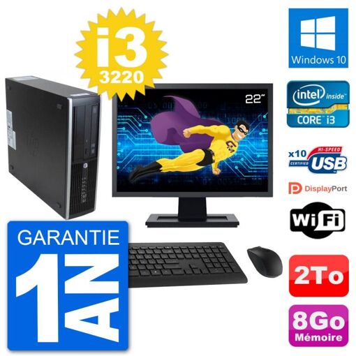 PC de escritorio HP 8300 SFF - Pantalla de 22', Intel i3-3220, 8 GB de RAM, Disco duro de 2 TB, Windows 10, WiFi