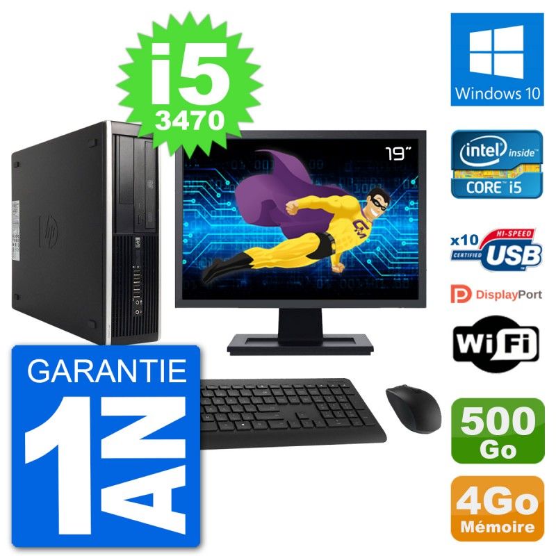 HP 8300 SFF Desktop PC - 19" Screen, Intel i5-3470, 4GB RAM, 500GB HDD, Windows 10, WiFi