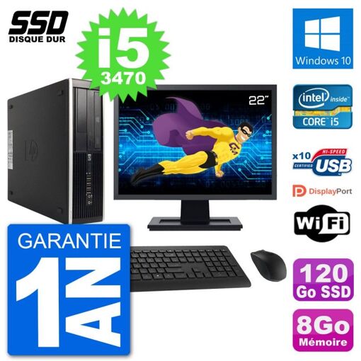 Computadora HP 8300 Elite SFF | Pantalla de 22" | Intel i5-3470 | 8 GB RAM | 120 GB SSD | Windows 10