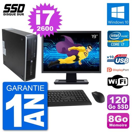 Computadora HP 8300 Elite SFF | Pantalla de 19 pulgadas | Intel i7-2600 | 8 GB de RAM | SSD de 120 GB | Windows 10 | WiFi