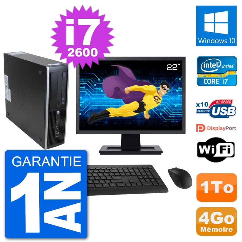 HP 8300 SFF PC - 22" Screen, Intel i7-2600, 4GB RAM, 1TB HDD, Windows 10, WiFi