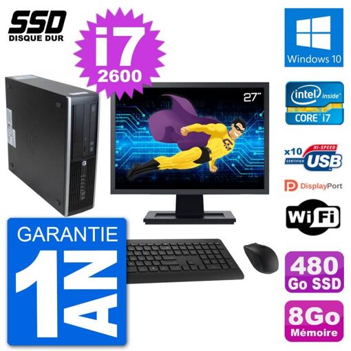 PC de escritorio HP 8300 Elite SFF | Pantalla de 27" | Intel i7-2600 | 8GB de RAM | SSD de 480GB