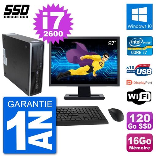 PC de escritorio HP 8300 Elite SFF | Pantalla de 27'' | Intel i7-2600 | 16GB RAM | SSD de 120GB | Windows 10 | WiFi