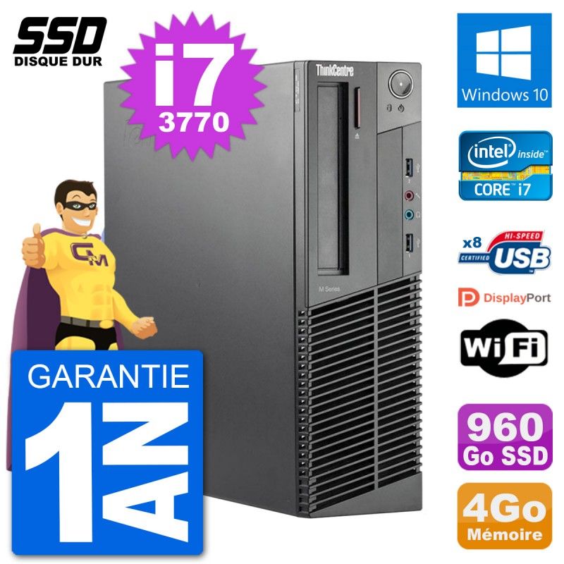 Lenovo ThinkCentre M92p SFF Desktop - Intel Core i7-3770, 4GB RAM, 960GB SSD, Windows 10, WiFi