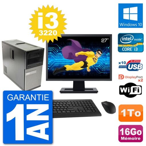 Computadora de escritorio Dell Optiplex 7010, pantalla de 27', procesador Intel i3-3220, 16 GB de RAM, disco duro de 1 TB, Windows 10, WiFi