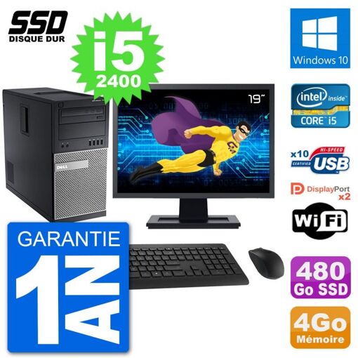 Computadora de escritorio Dell Optiplex 7010, pantalla de 19', procesador Intel Core i5-2400, 4 GB de RAM, SSD de 480 GB, Windows 10, WiFi