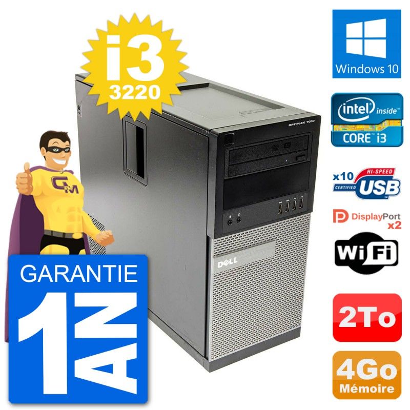 Dell Optiplex 7010 Desktop PC - Intel Core i3-3220, 4GB RAM, 2TB HDD, Windows 10, WiFi