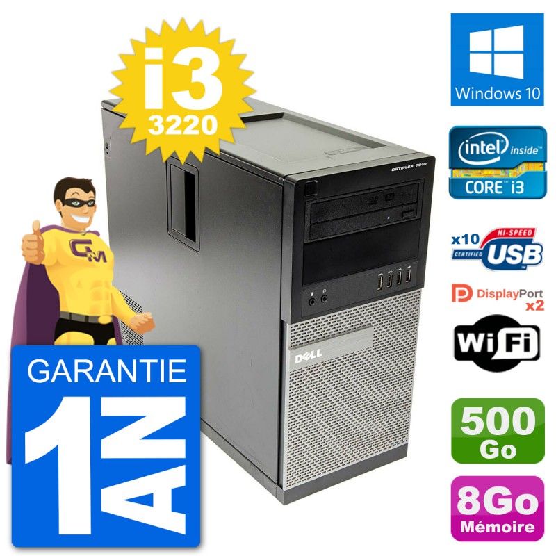 Dell Optiplex 7010 Desktop PC - Intel Core i3-3220, 8GB RAM, 500GB Hard Drive, Windows 10, WiFi