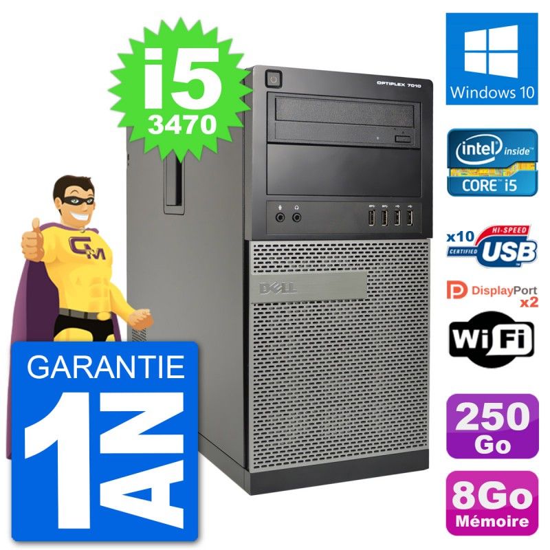 Dell Optiplex 7010 Desktop PC - Intel Core i5-3470, 8GB RAM, 250GB HDD, Windows 10, WiFi