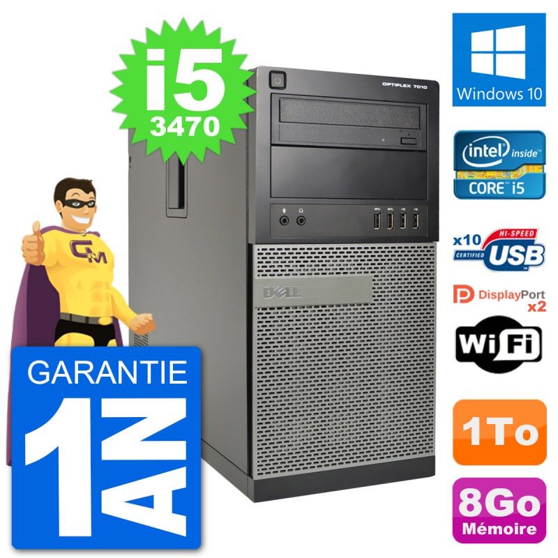Dell Optiplex 7010 Desktop PC - Intel Core i5-3470, 8GB RAM, 1TB HDD, Windows 10, WiFi
