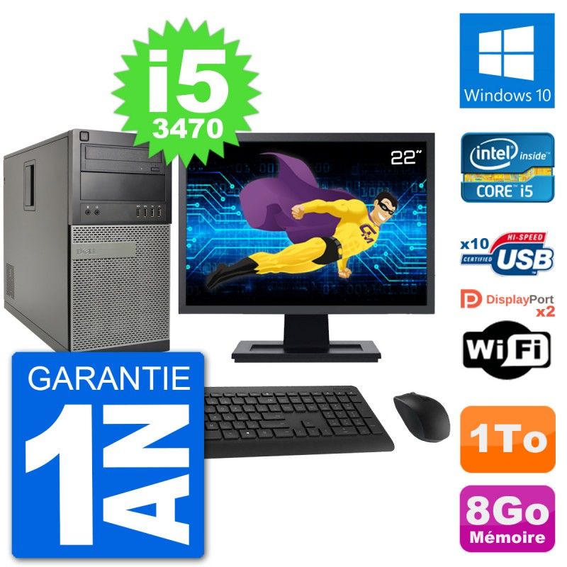 Dell Optiplex 7010 Desktop PC - 22" Screen, Intel i5-3470, 8GB RAM, 1TB HDD, Windows 10, WiFi