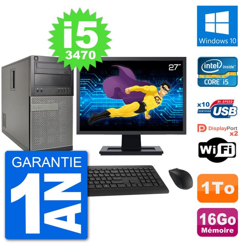 Dell Optiplex 7010 Desktop Computer - 27" Screen, Intel i5-3470, 16GB RAM, 1TB Hard Drive, Windows 10, WiFi