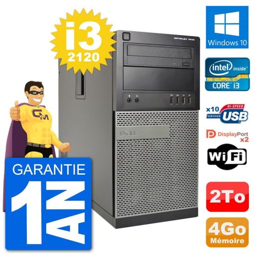 PC de escritorio Dell Optiplex 7010 - Procesador Intel Core i3-2120, 4GB de RAM, Disco duro de 2TB, Windows 10, WiFi