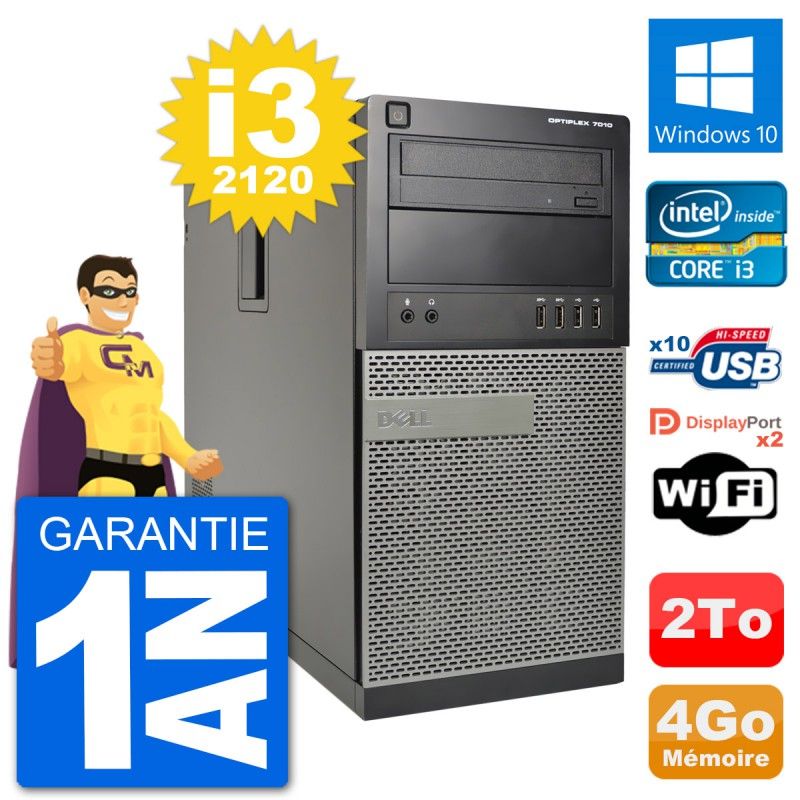 Dell Optiplex 7010 Desktop PC - Intel Core i3-2120, 4GB RAM, 2TB Hard Drive, Windows 10, WiFi