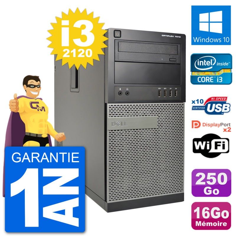 Dell Optiplex 7010 Desktop PC - Intel Core i3-2120, 16GB RAM, 250GB HDD, Windows 10, WiFi