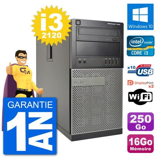 PC de escritorio Dell Optiplex 7010 - Procesador Intel Core i3-2120, 16GB de RAM, disco duro de 250GB, Windows 10, WiFi