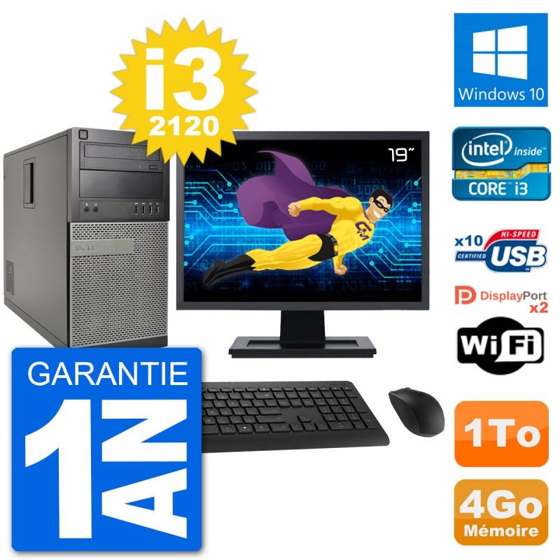 Dell Optiplex 7010 Mid Tower PC, 19" Screen, Intel i3-2120, 4GB RAM, 1TB Hard Drive, Windows 10, WiFi