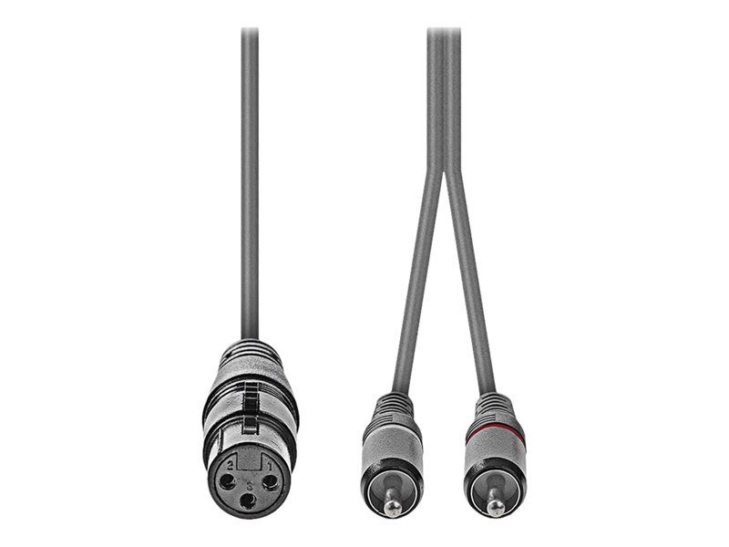 Cable de audio Nedis OnStage - 1,5 m, 2 entradas RCA macho a XLR3 hembra - Gris oscuro