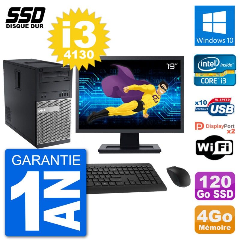 Dell Optiplex 9020 Desktop Computer, 19" Screen, Intel Core i3-4130, 4GB RAM, 120GB SSD, Windows 10, WiFi