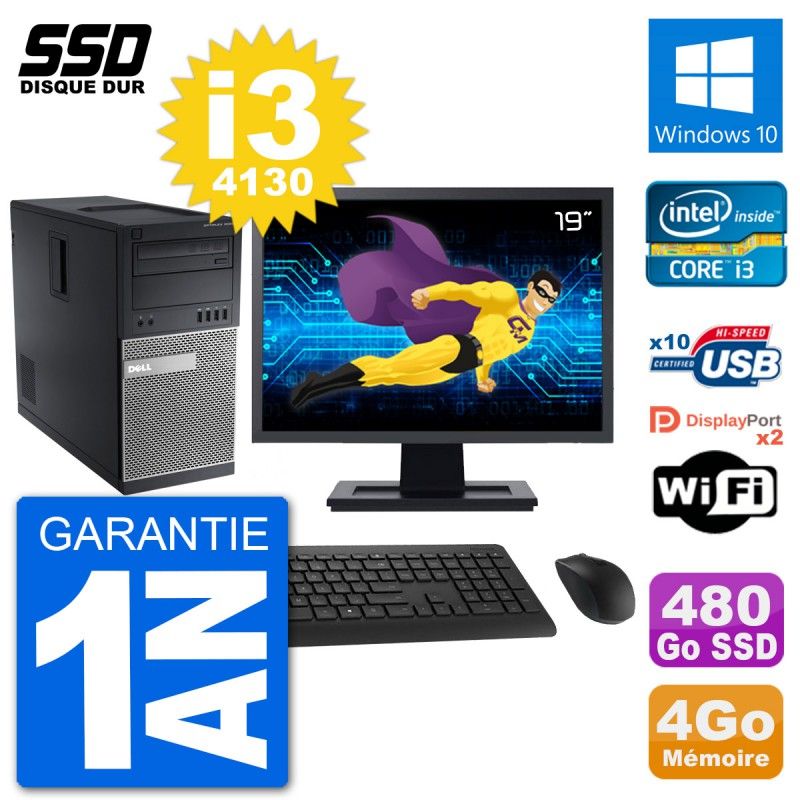 Dell Optiplex 9020 Desktop PC - 19" Screen, Intel Core i3-4130, 4GB RAM, 480GB SSD, Windows 10, WiFi