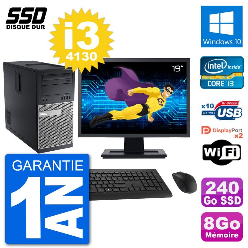 Dell Optiplex 9020 Desktop Computer - 19" Screen, Intel Core i3-4130, 8GB RAM, 240GB SSD, Windows 10, WiFi