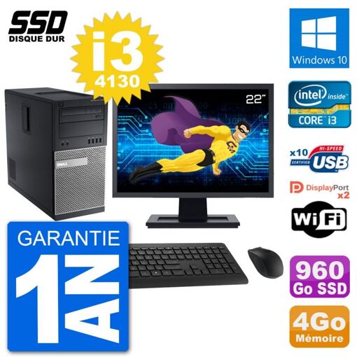 PC de escritorio Dell Optiplex 9020 - Pantalla de 22', Procesador Intel Core i3-4130, 4GB de RAM, 960GB SSD, Windows 10, Wifi