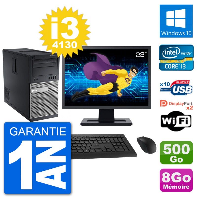 Dell Optiplex 9020 Desktop Computer, 22" Screen, Intel i3-4130, 8GB RAM, 500GB HDD, Windows 10, WiFi