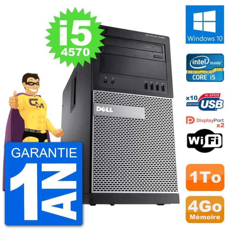 Ordinateur de bureau Dell Optiplex 9020 - Processeur Intel Core i5-4570, 4 Go de RAM, Disque dur 1 To, Windows 10, Wifi