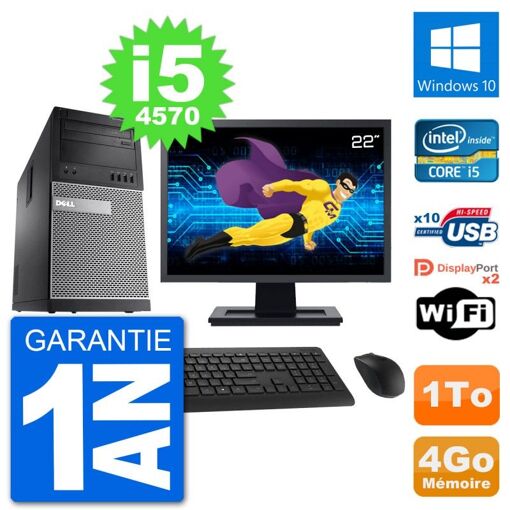 PC de sobremesa Dell Optiplex 9020, Pantalla de 22', Intel i5-4570, 4GB RAM, Disco duro de 1TB, Windows 10, WiFi