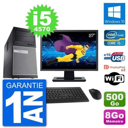 PC de escritorio Dell Optiplex 9020 - Pantalla de 27", Intel Core i5-4570, 8 GB RAM, Disco duro de 500 GB, Windows 10, WiFi