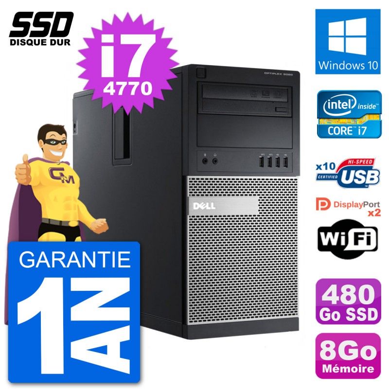 Dell OptiPlex 9020 Desktop Computer - Intel Core i7, 8GB RAM, 480GB SSD, Windows 10, WiFi